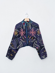 The Kaira Cropped Suzani Quilted Kantha Jacket