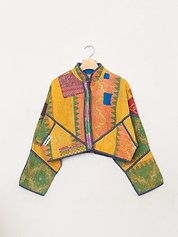 The Kaira Cropped Quilted Patchwork Kantha Jacket