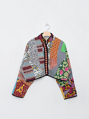 The Kaira Cropped Quilted Patchwork Kantha Jacket