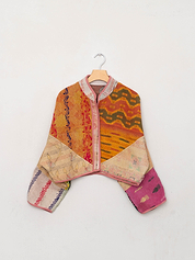 The Kaira Cropped Suzani Quilted Kantha Jacket
