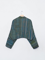 The Kaira Cropped Quilted Indigo Kantha Jacket