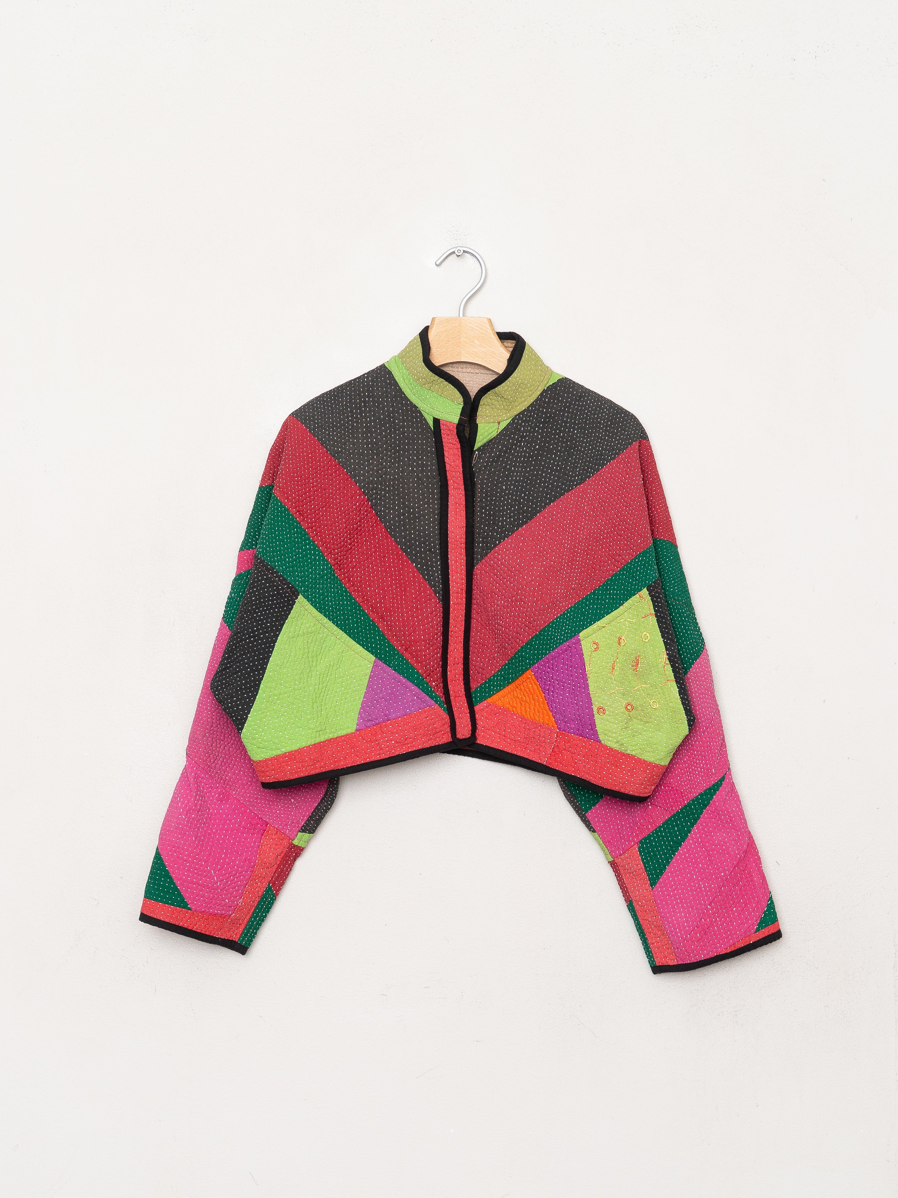 The Kaira Cropped Quilted Patchwork Kantha Jacket
