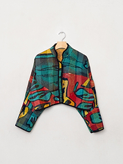 The Kaira Cropped Quilted Patchwork Kantha Jacket