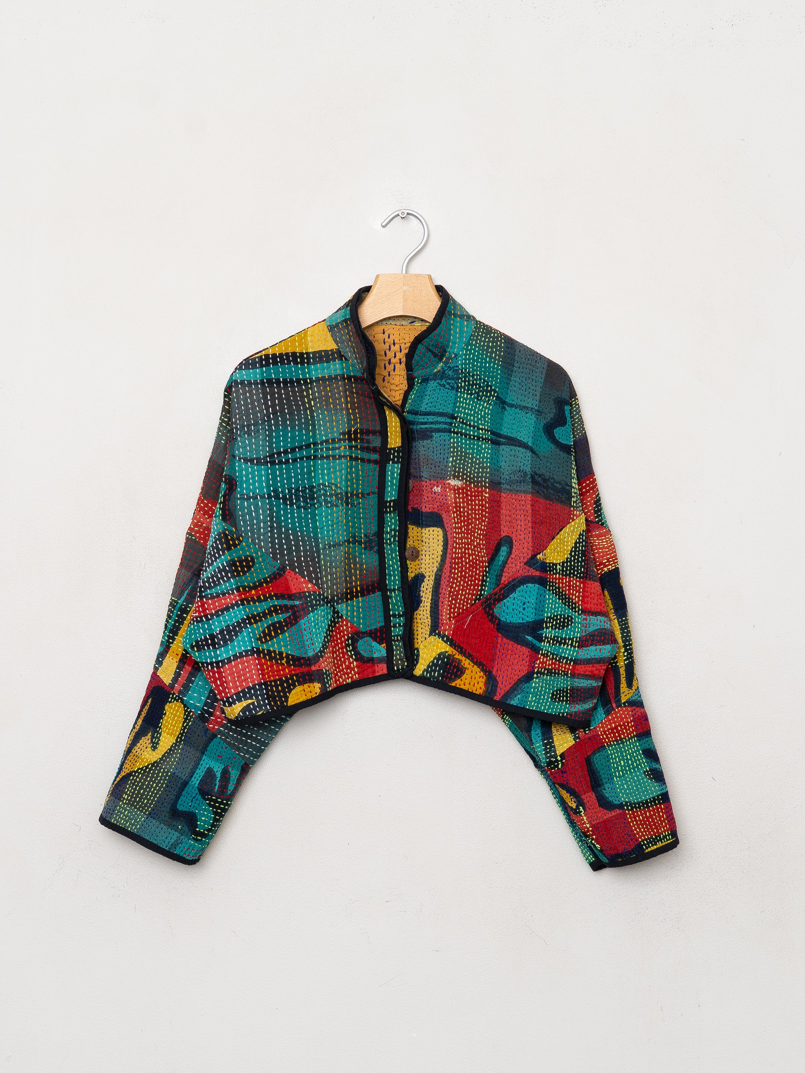 The Kaira Cropped Quilted Patchwork Kantha Jacket