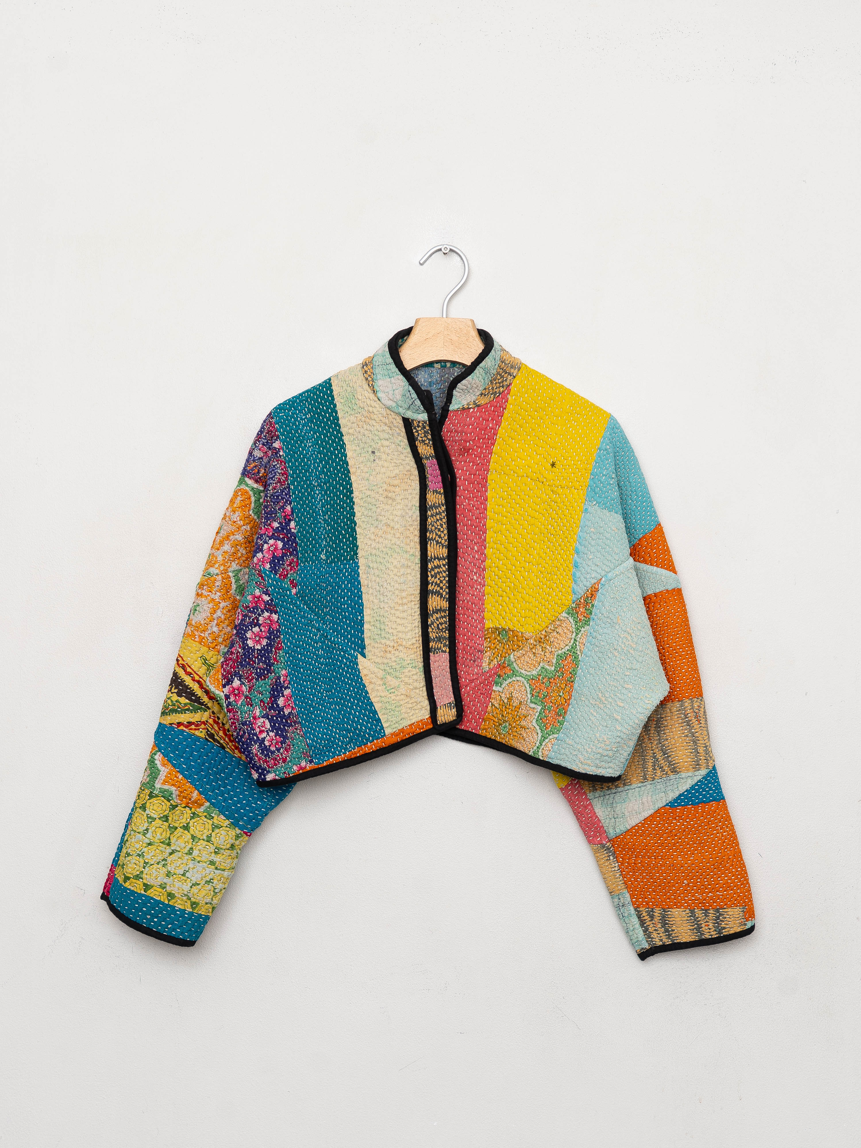 The Kaira Cropped Quilted Patchwork Kantha Jacket