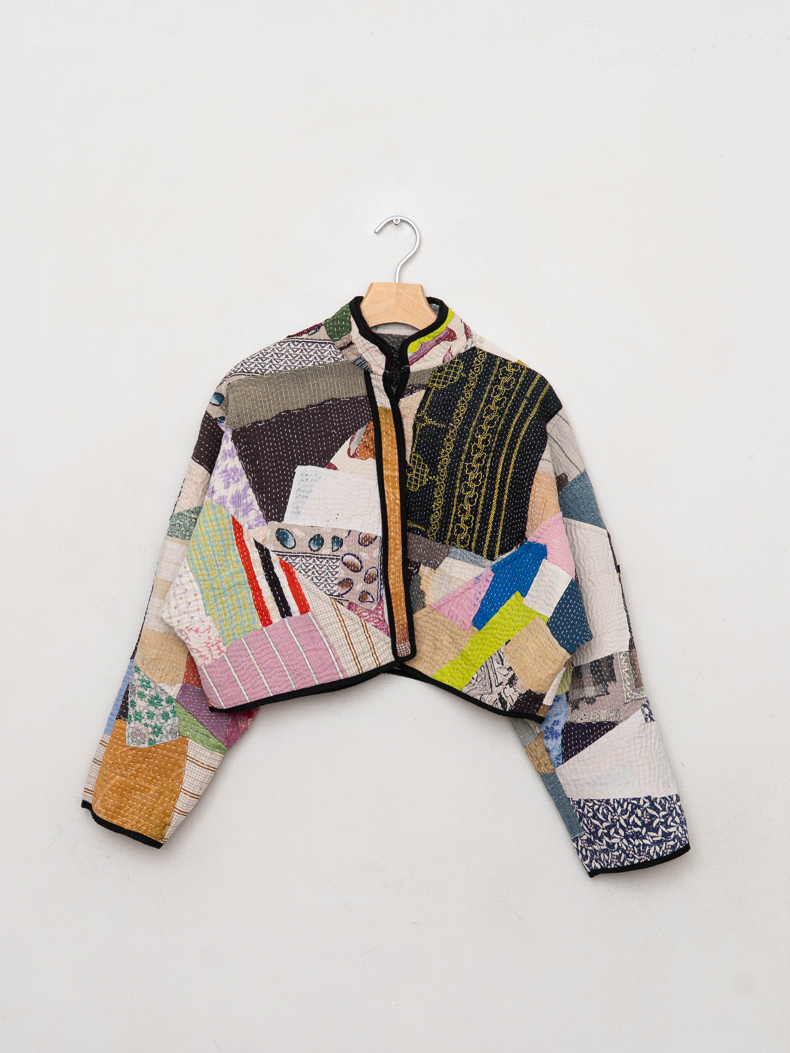 The Kaira Cropped Quilted Patchwork Kantha Jacket