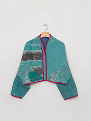 The Kaira Cropped Quilted Patchwork Kantha Jacket
