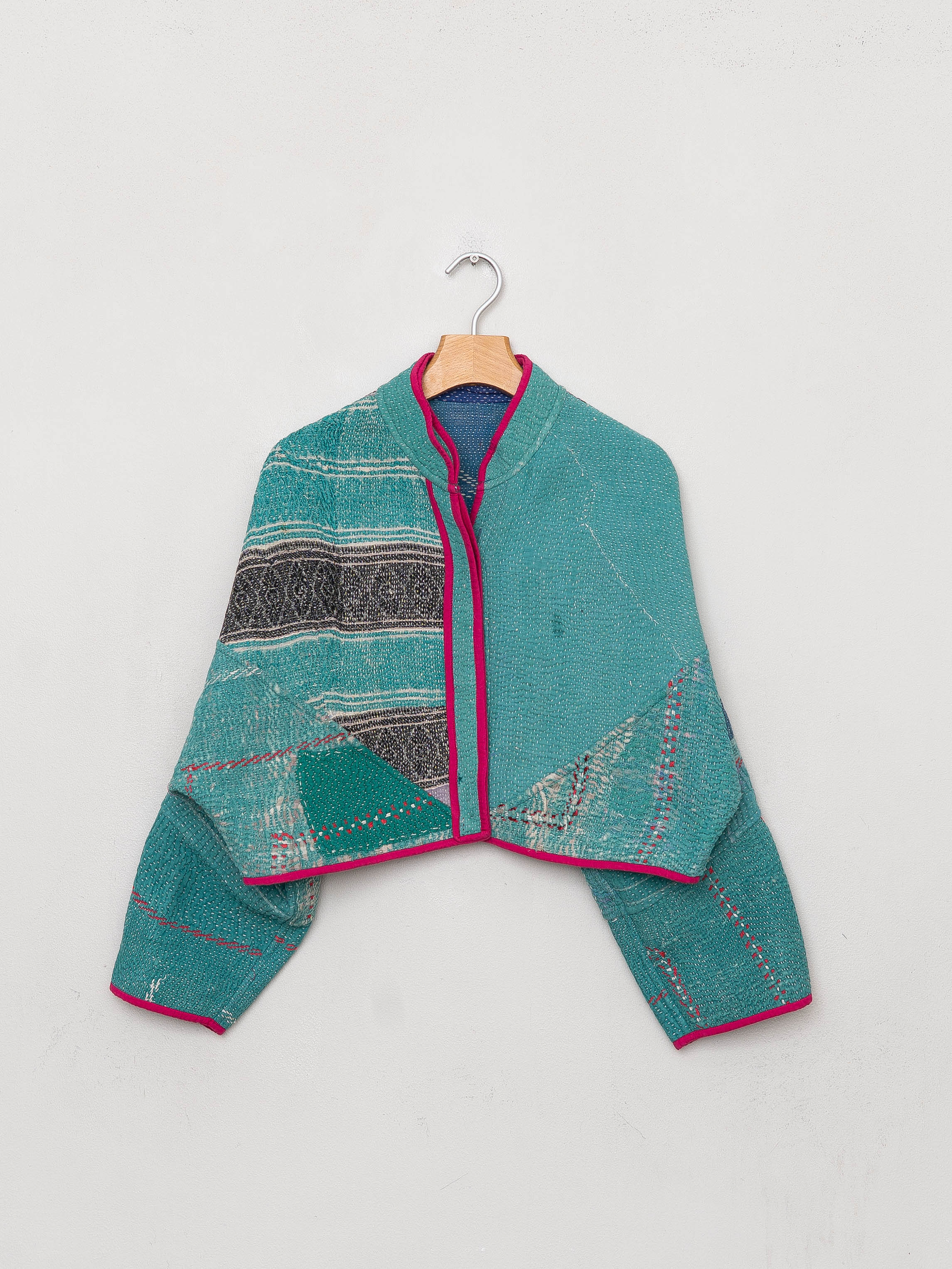 The Kaira Cropped Quilted Patchwork Kantha Jacket