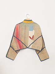 The Kaira Cropped Quilted Patchwork Kantha Jacket