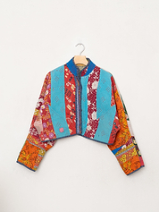 The Kaira Cropped Quilted Patchwork Kantha Jacket