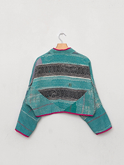 The Kaira Cropped Quilted Patchwork Kantha Jacket