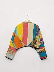 The Kaira Cropped Quilted Patchwork Kantha Jacket