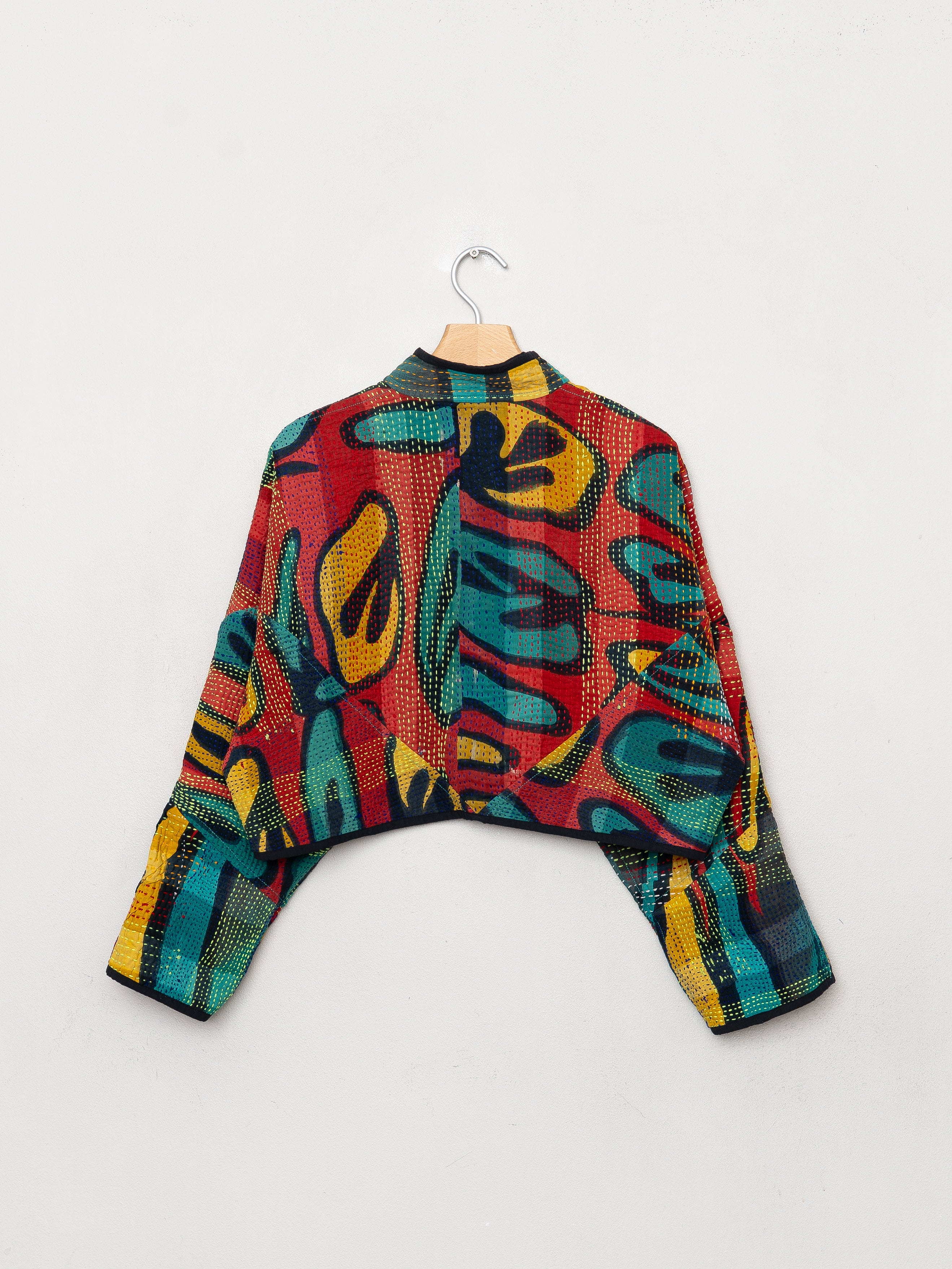 The Kaira Cropped Quilted Patchwork Kantha Jacket