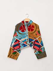 The Kaira Cropped Suzani Quilted Kantha Jacket