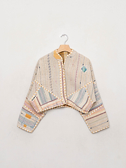 The Kaira Cropped Quilted Patchwork Kantha Jacket