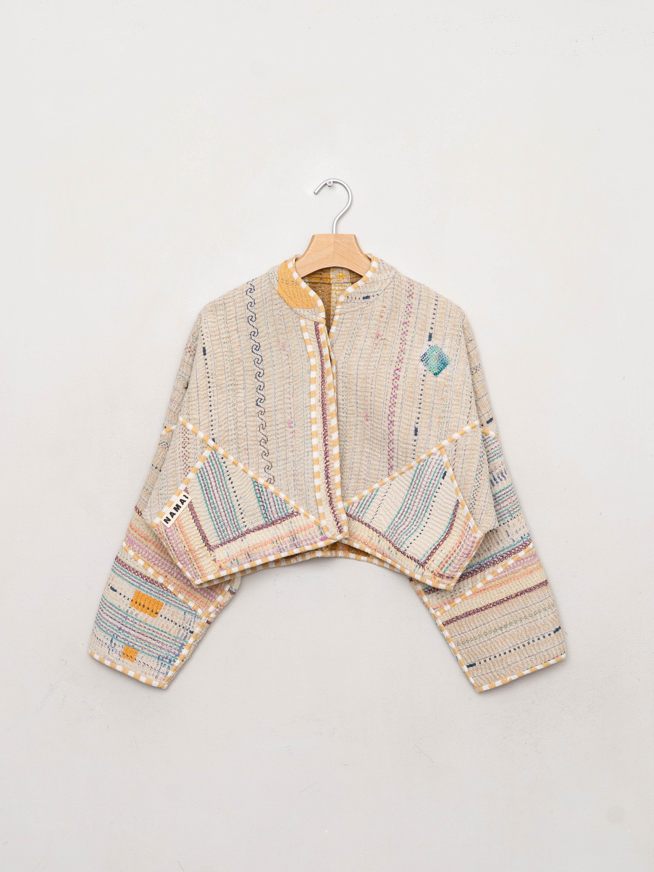 The Kaira Cropped Quilted Patchwork Kantha Jacket