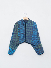 The Kaira Cropped Quilted Indigo Kantha Jacket