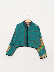 The Kaira Cropped Quilted Patchwork Kantha Jacket