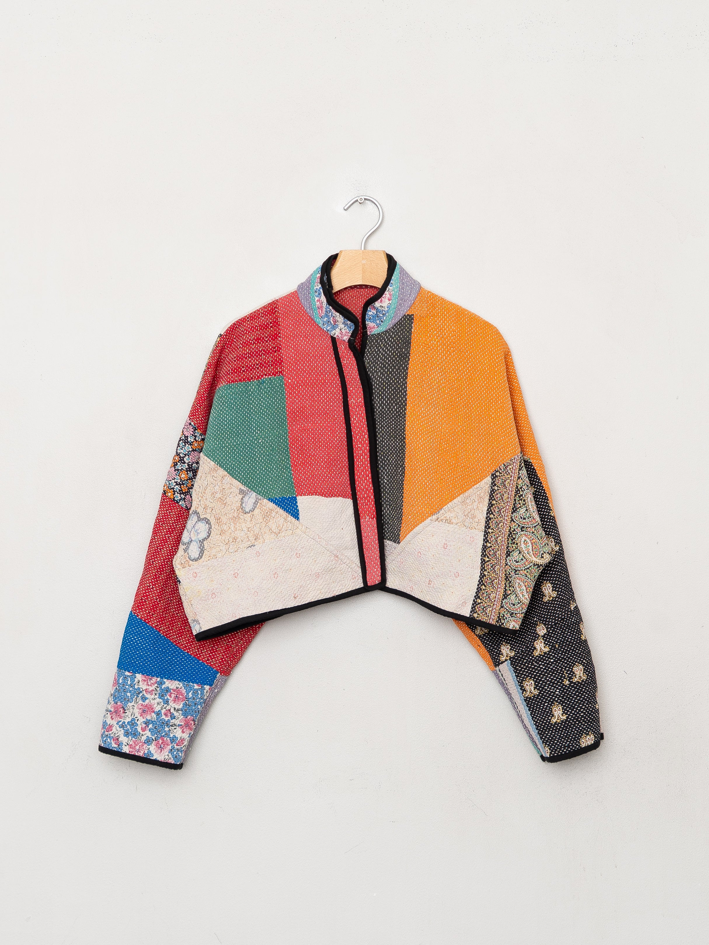 The Kaira Cropped Quilted Patchwork Kantha Jacket