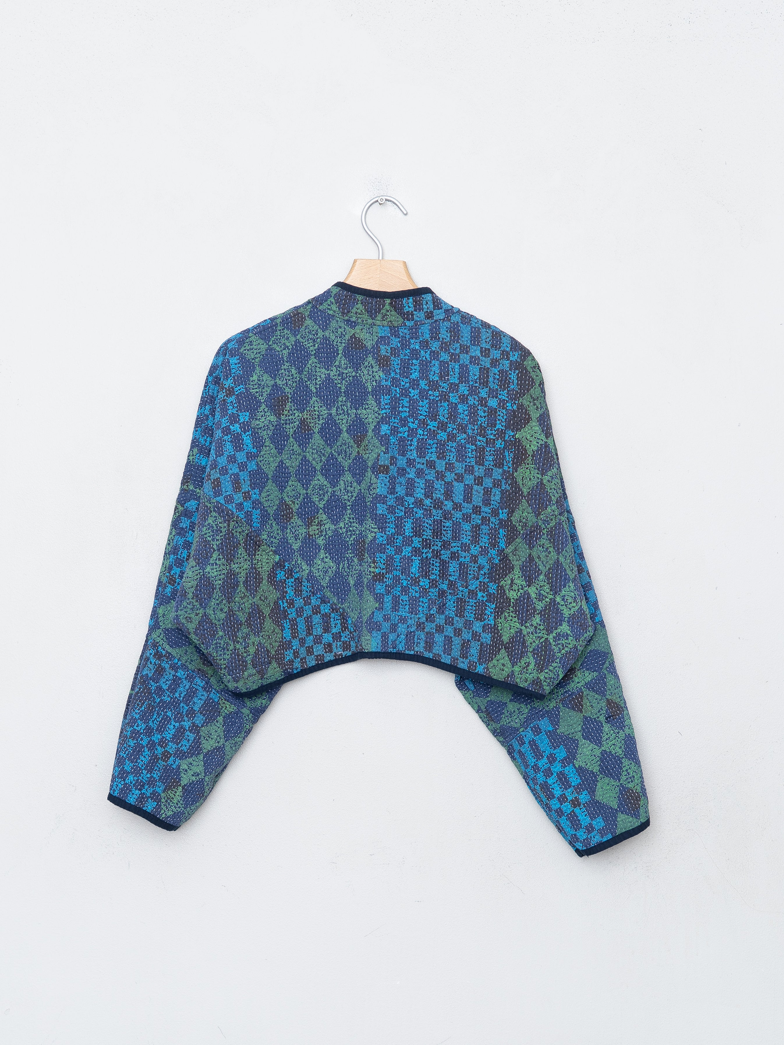 The Kaira Cropped Quilted Indigo Kantha Jacket