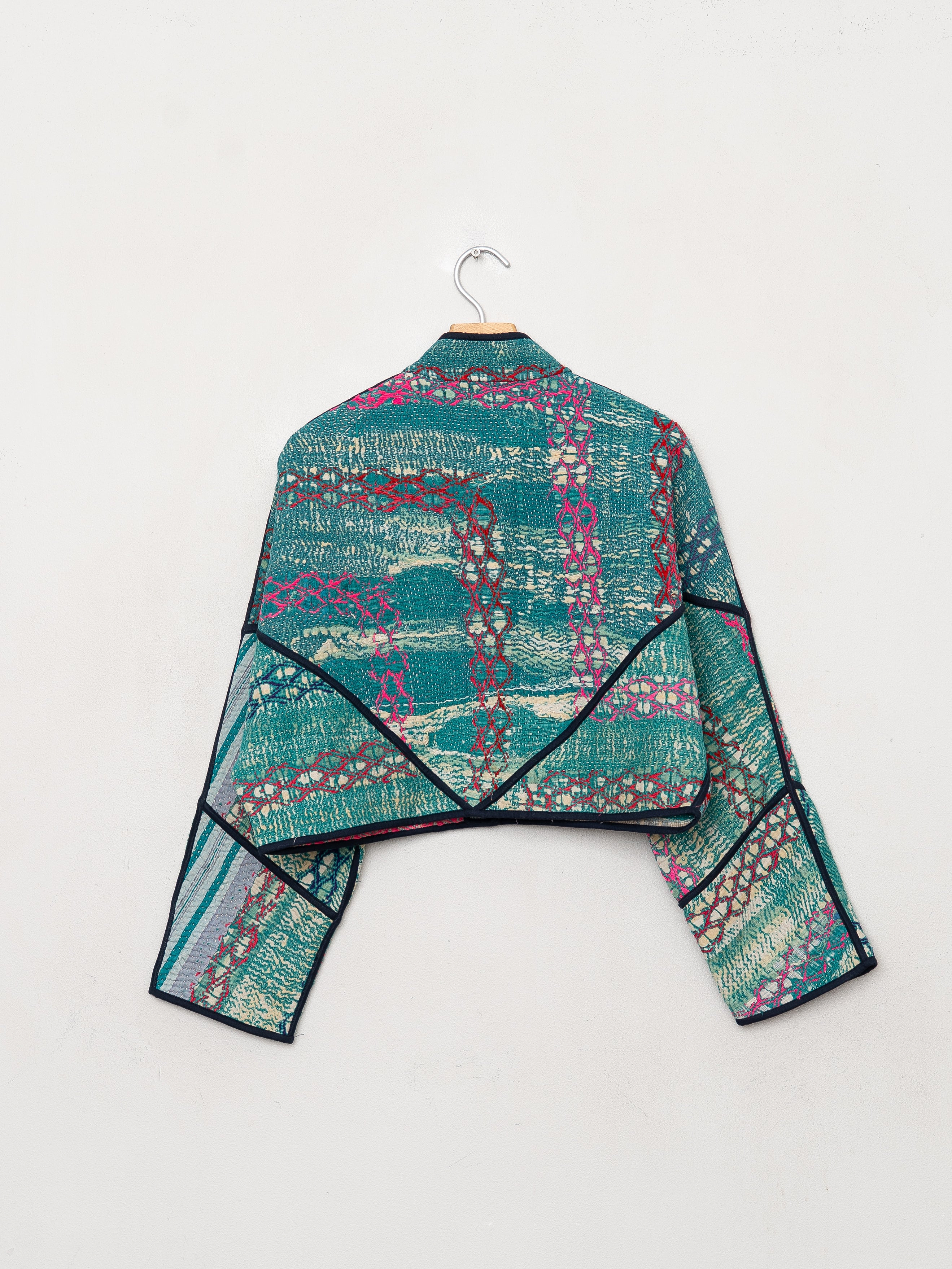 The Kaira Cropped Quilted Patchwork Kantha Jacket