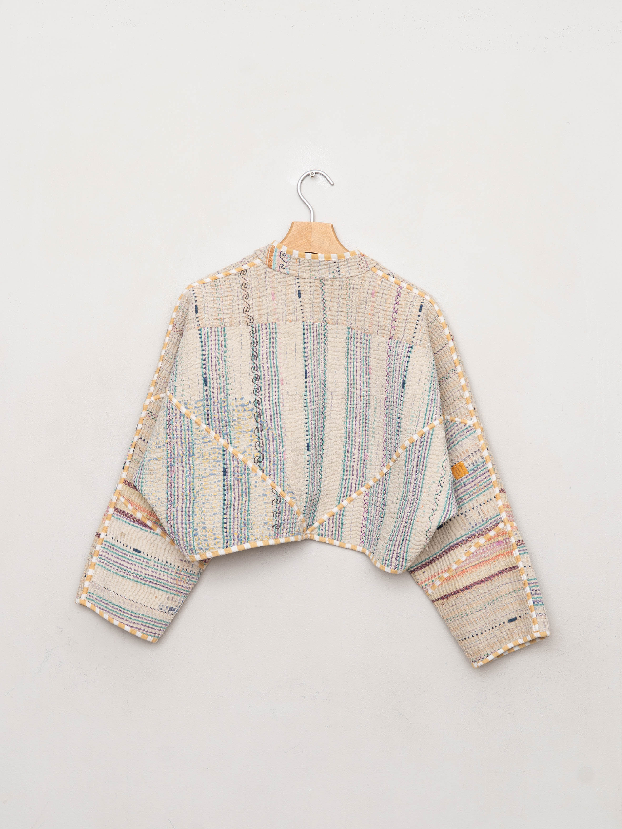 The Kaira Cropped Quilted Patchwork Kantha Jacket