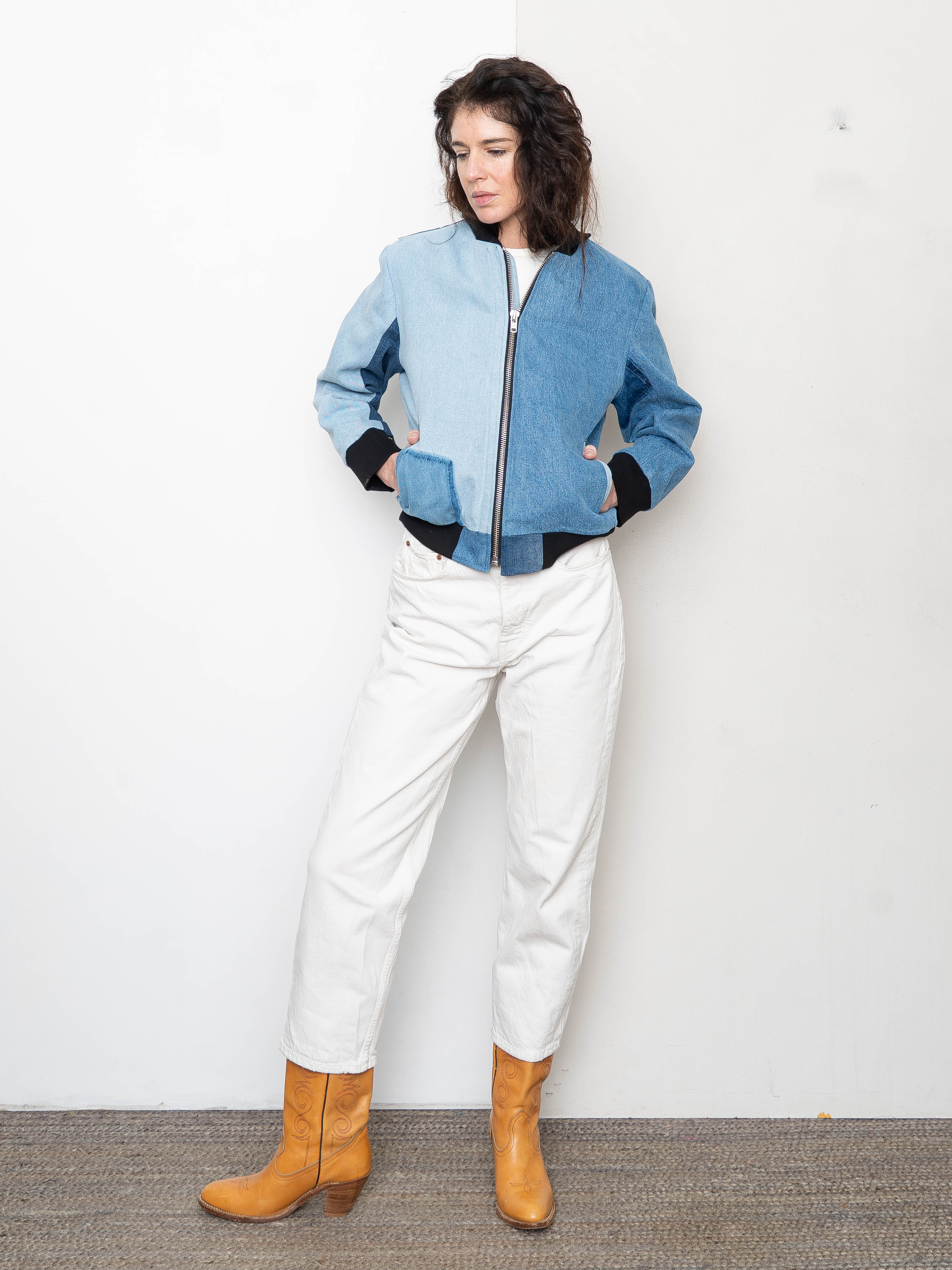 The Veda Denim Bomber Jacket - Small