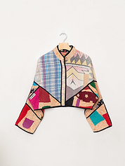 The Kaira Cropped Quilted Patchwork Kantha Jacket