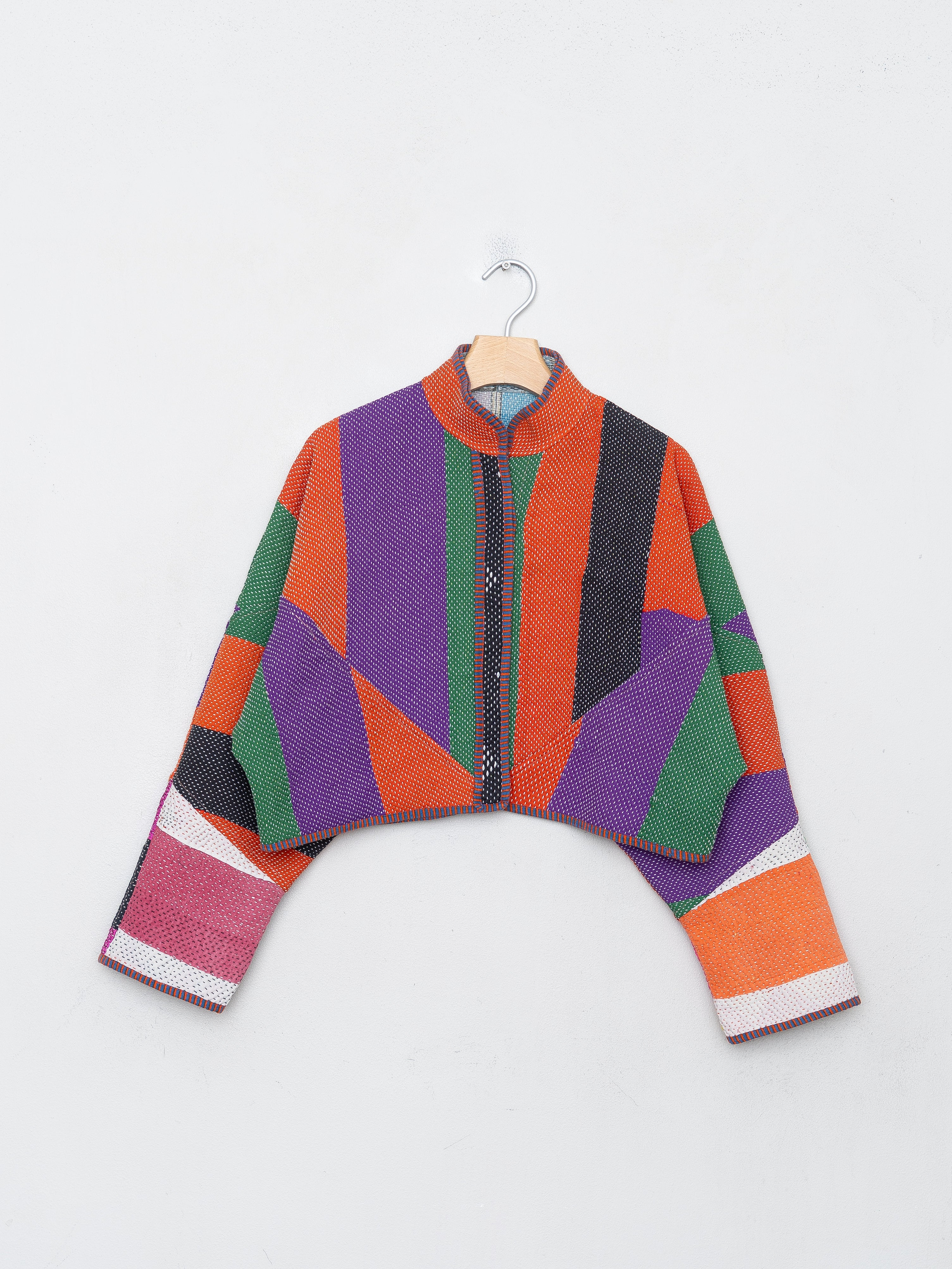 The Kaira Cropped Quilted Patchwork Kantha Jacket