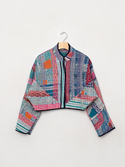 The Kaira Cropped Quilted Patchwork Kantha Jacket
