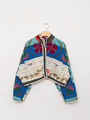 The Kaira Cropped Suzani Quilted Kantha Jacket