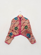 The Kaira Cropped Suzani Quilted Kantha Jacket