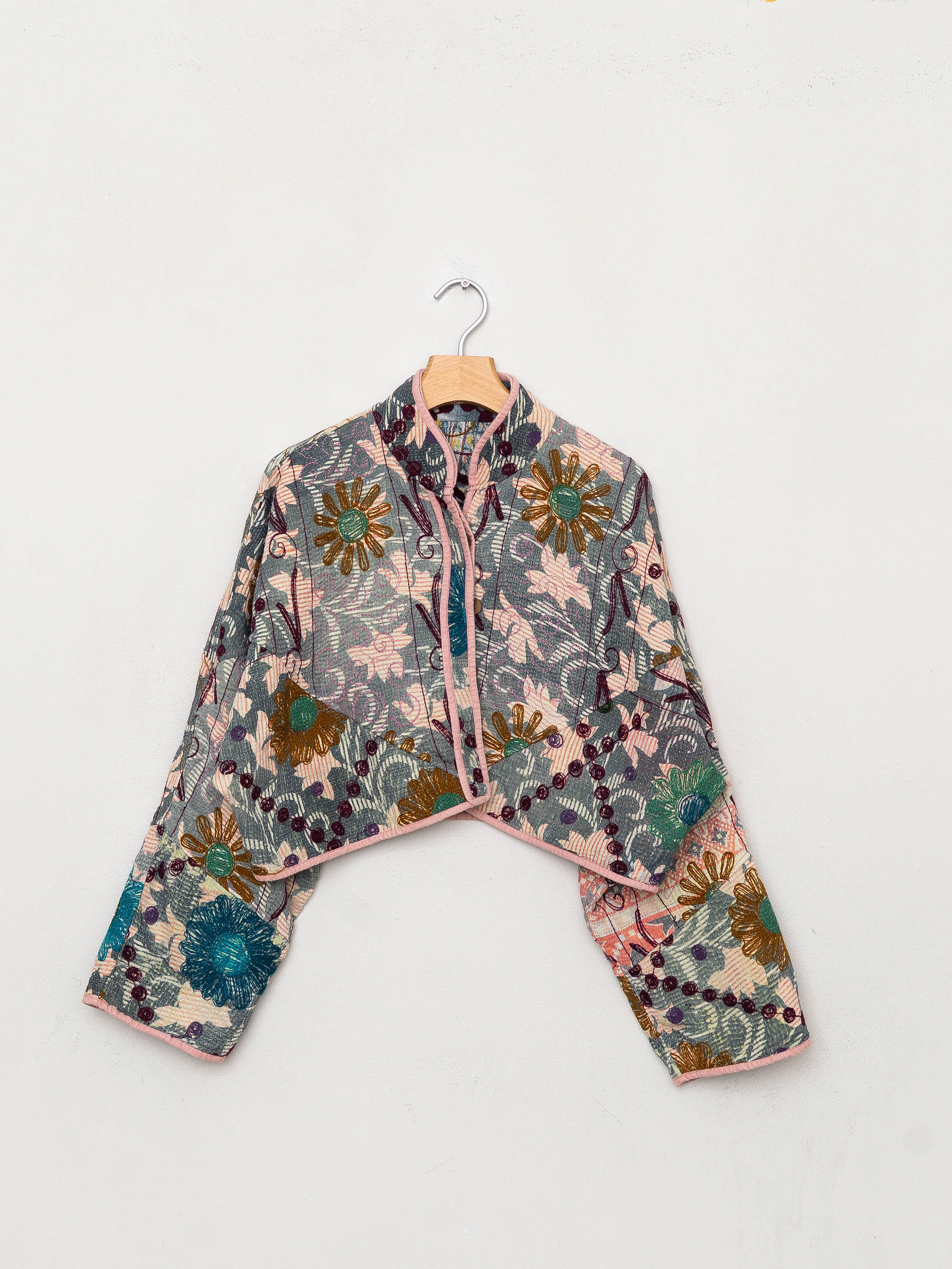 The Kaira Cropped Suzani Quilted Kantha Jacket