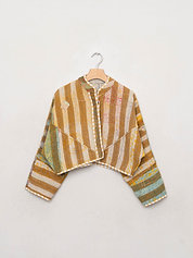 The Kaira Cropped Quilted Patchwork Kantha Jacket