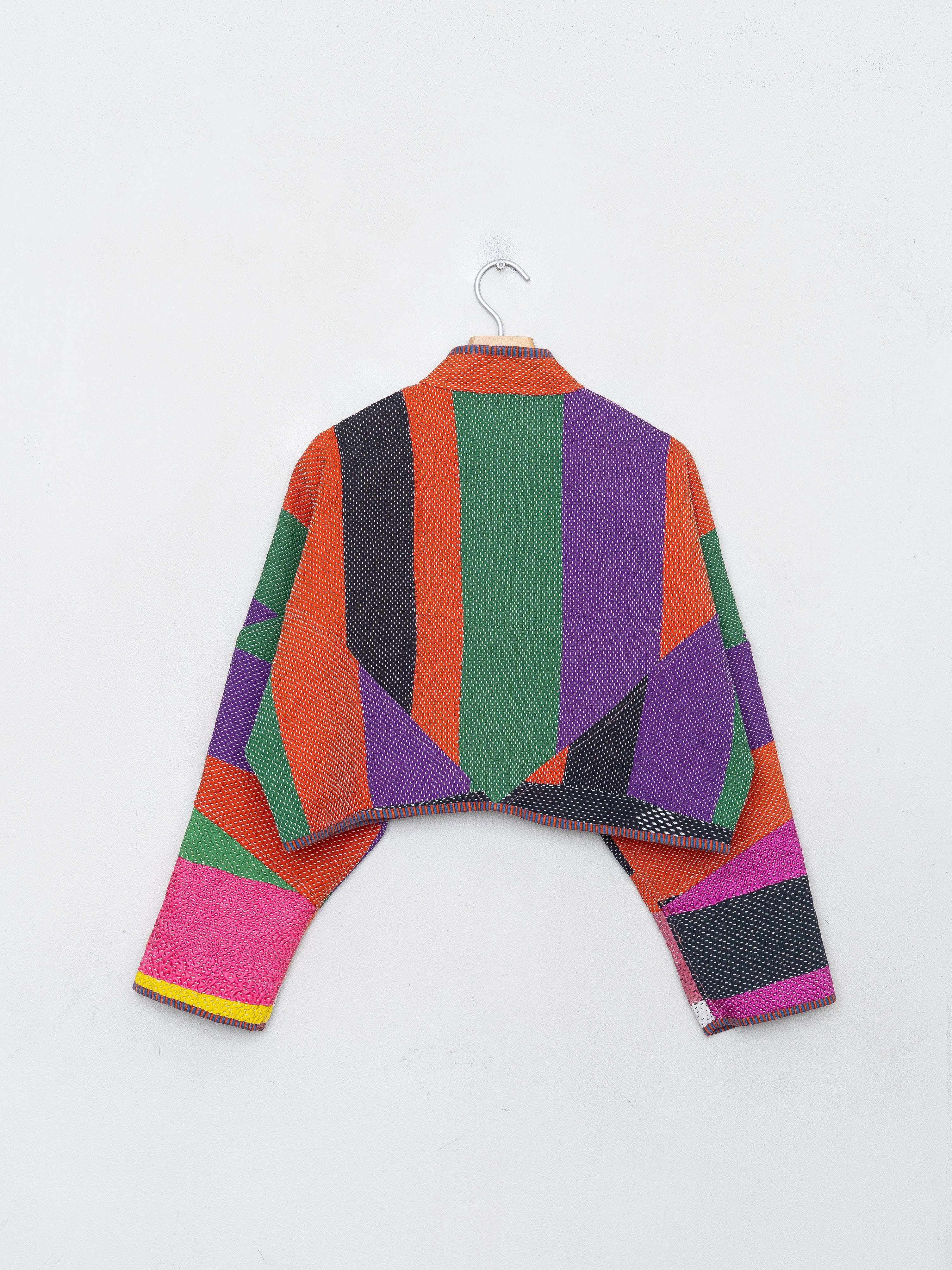 The Kaira Cropped Quilted Patchwork Kantha Jacket