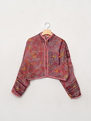The Kaira Cropped Suzani Quilted Kantha Jacket