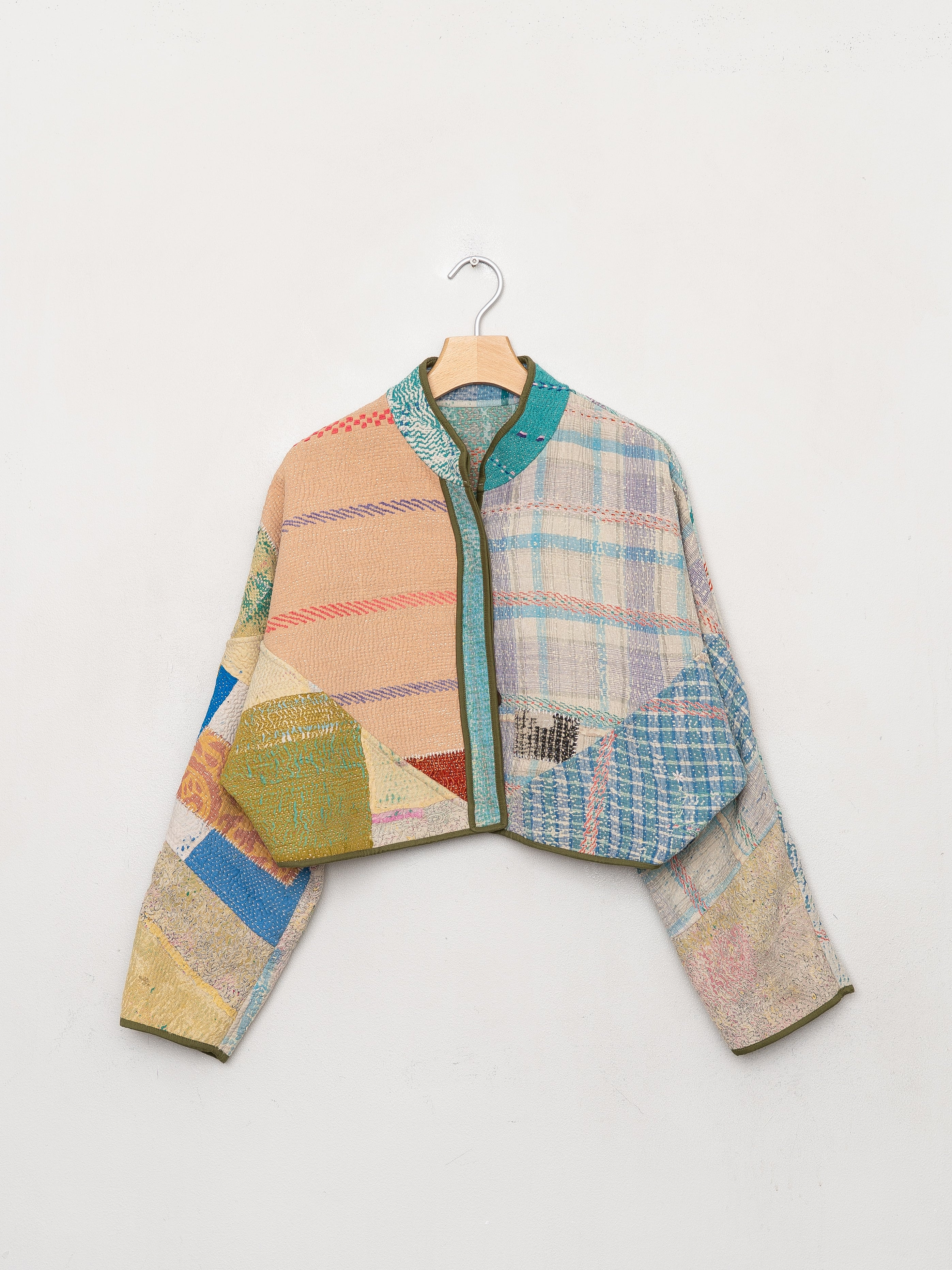 The Kaira Cropped Quilted Patchwork Kantha Jacket