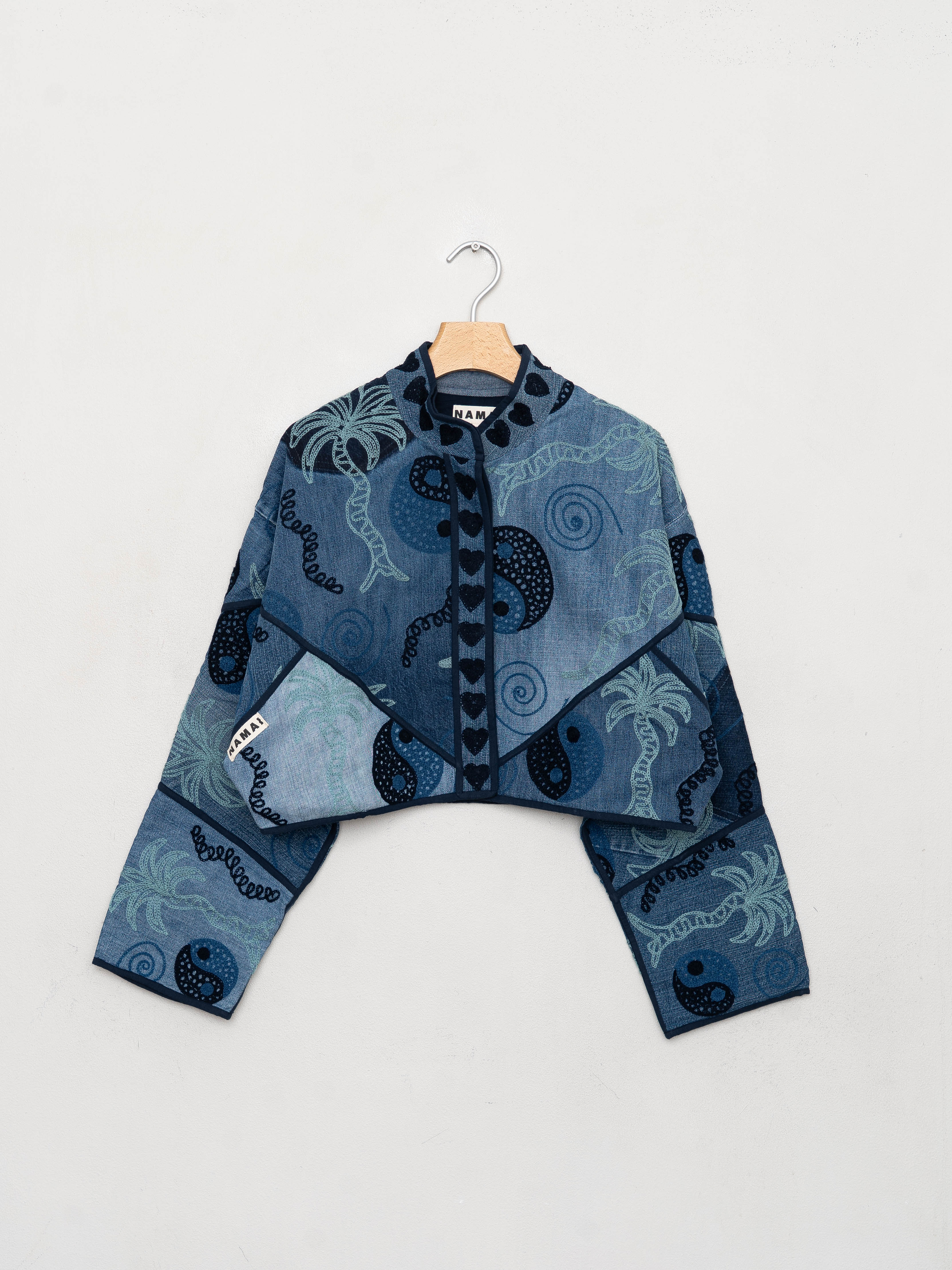 The Kaira Cropped Denim Suzani Jacket - Medium