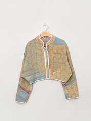 The Kaira Cropped Quilted Patchwork Kantha Jacket