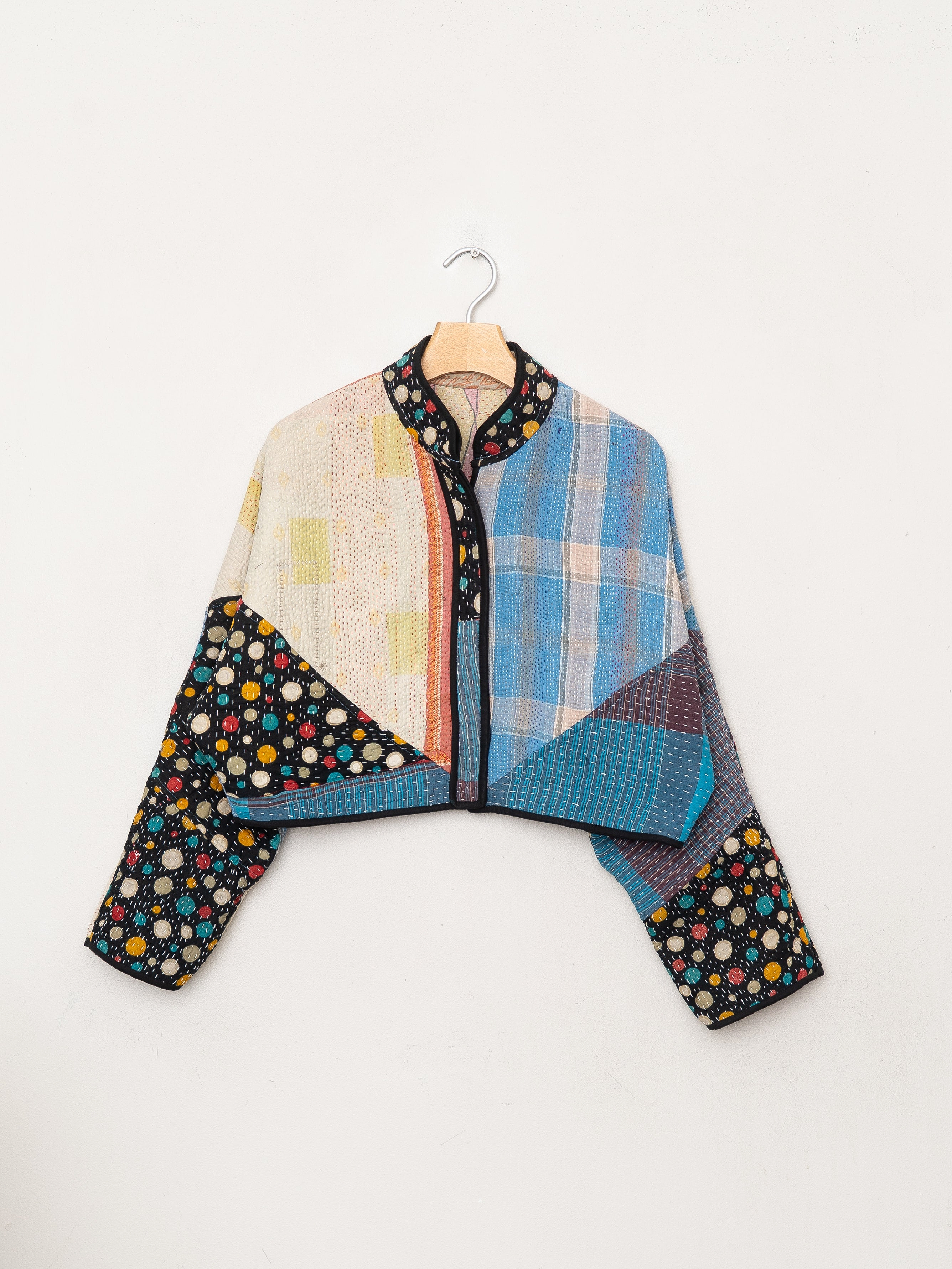 The Kaira Cropped Quilted Patchwork Kantha Jacket