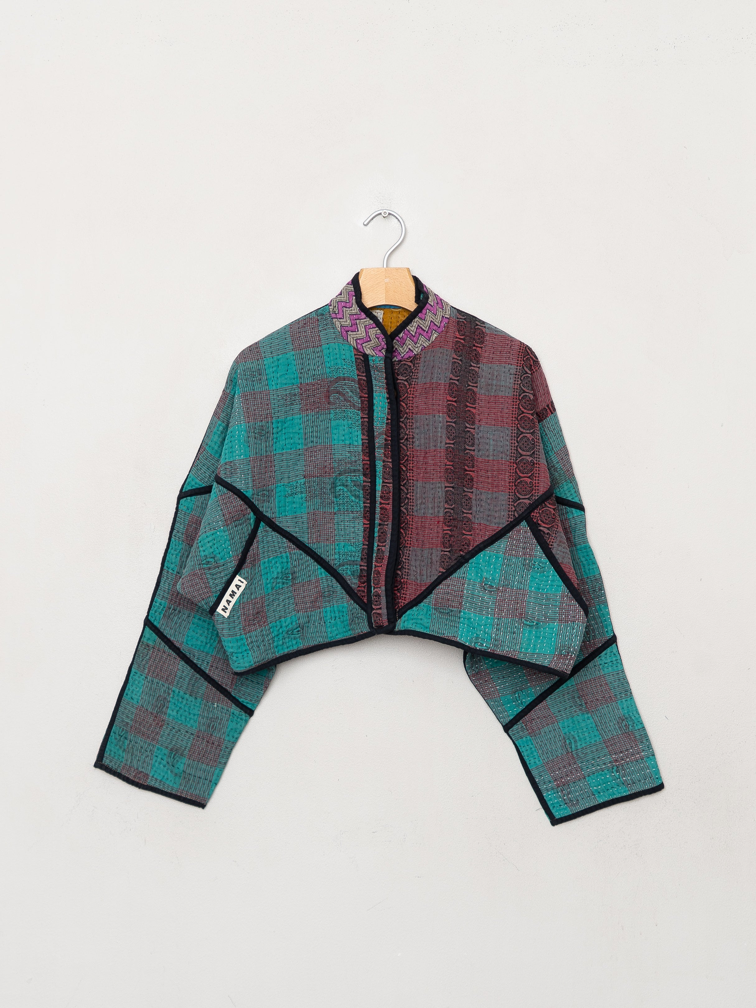 The Kaira Cropped Quilted Patchwork Kantha Jacket