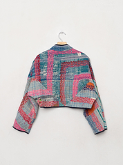 The Kaira Cropped Quilted Patchwork Kantha Jacket
