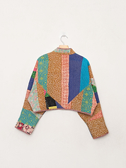 The Kaira Cropped Quilted Patchwork Kantha Jacket