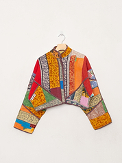 The Kaira Cropped Quilted Patchwork Kantha Jacket