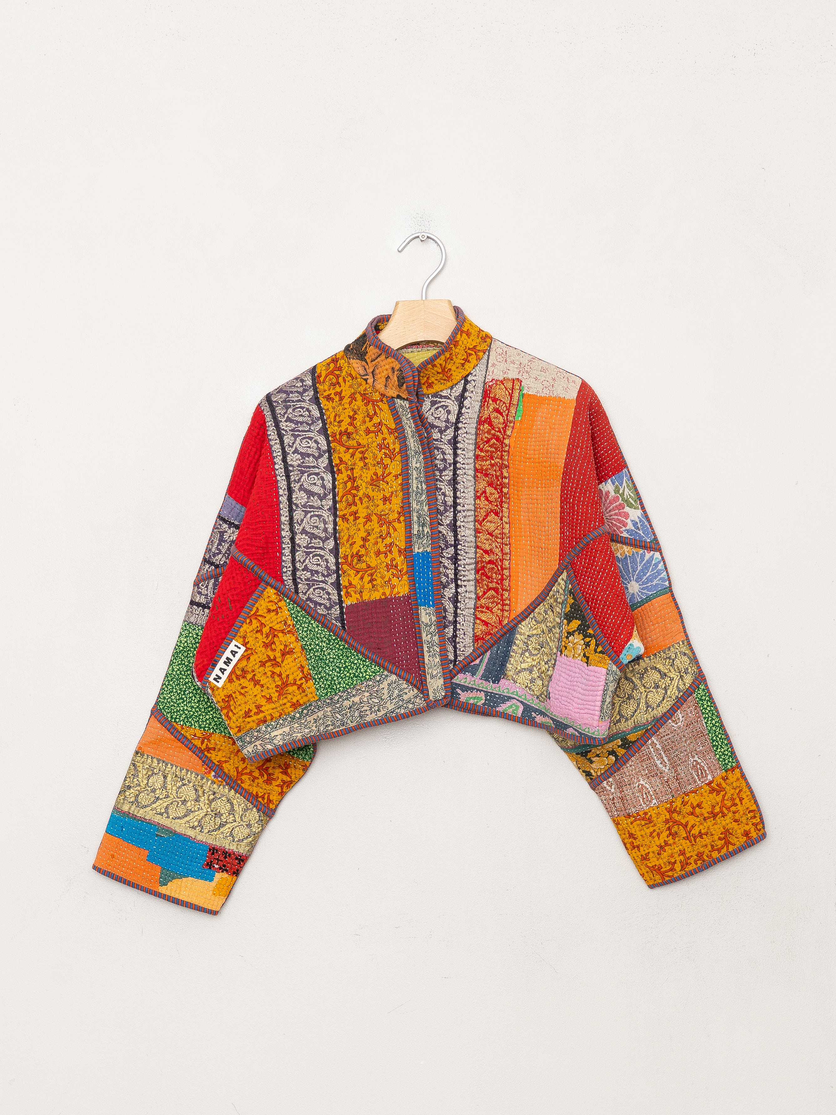 The Kaira Cropped Quilted Patchwork Kantha Jacket