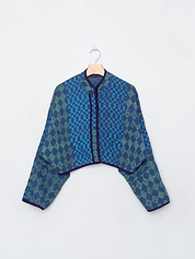 The Kaira Cropped Quilted Indigo Kantha Jacket