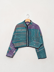 The Kaira Cropped Quilted Patchwork Kantha Jacket