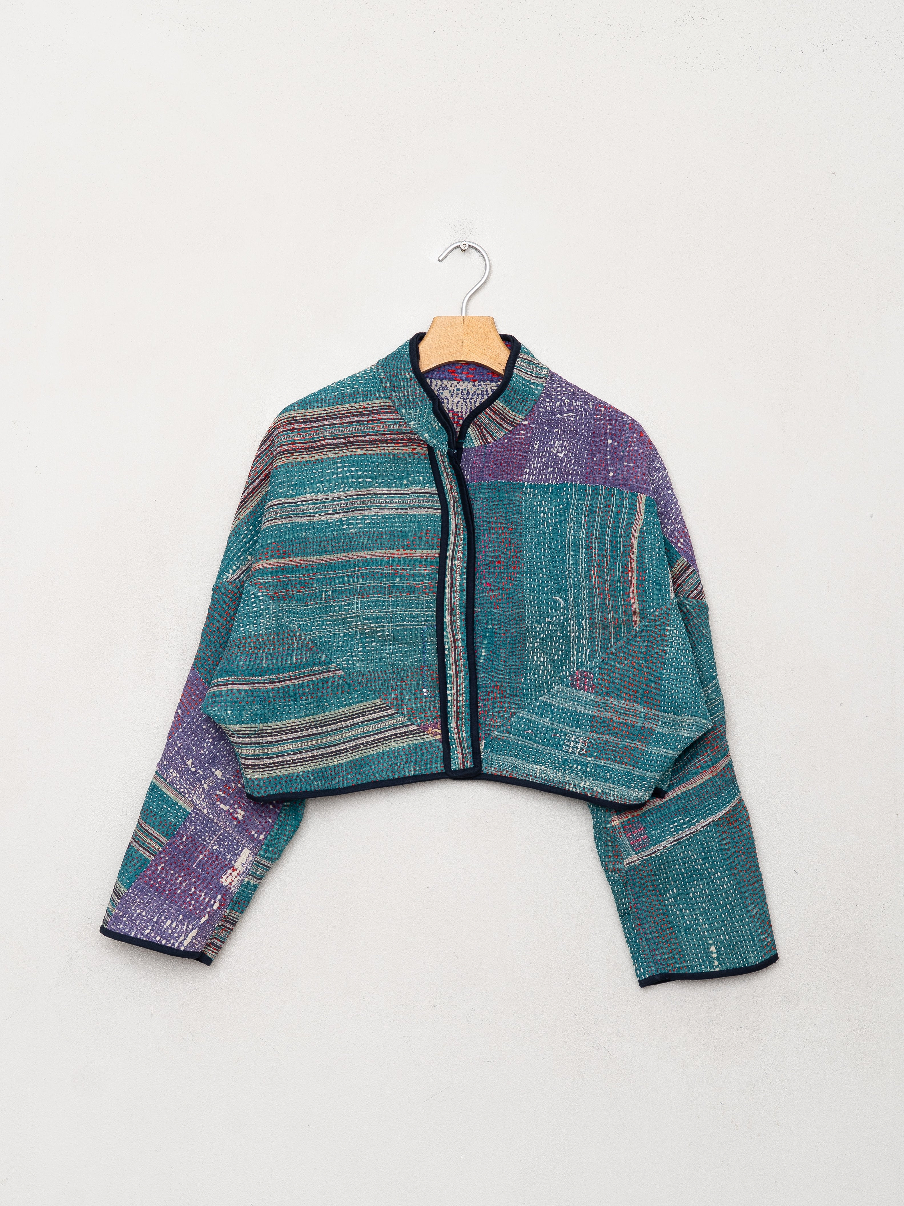 The Kaira Cropped Quilted Patchwork Kantha Jacket