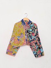 The Kaira Cropped Suzani Quilted Kantha Jacket