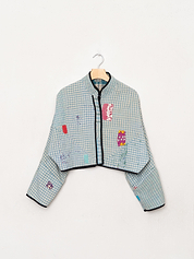The Kaira Cropped Quilted Patchwork Kantha Jacket